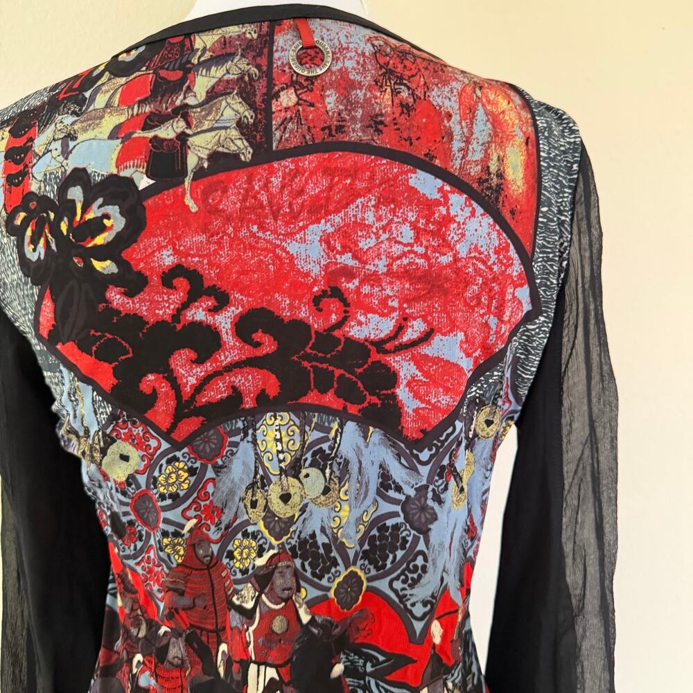 Vintage Save The Queen Samurai Graphic Mesh Top Y2K Italian Grunge Art to Wear - Picture 3 of 8